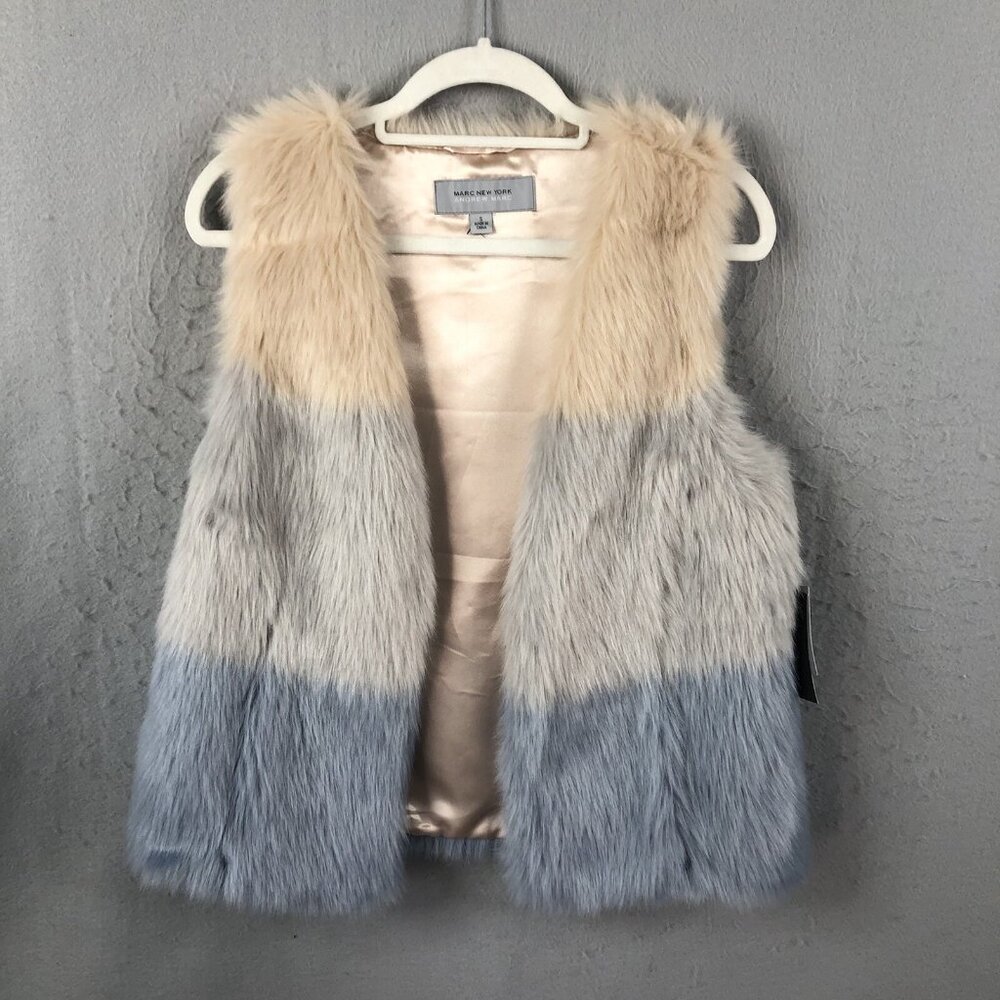 Marc New York Fur Vest Womens Small Pink Gray Ombre Faux Vegan Mobwife NEW - Picture 2 of 16